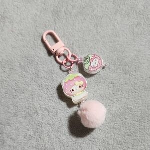 Pink Strawberry Hello Kitty Keychain with Pom Pom